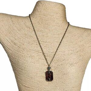 Lauren Ralph Lauren Silver-Tone Rectangle Pendant Necklace Clear Stones Adjust